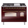 ILVE 48" Nostalgie II Series Freestanding Double Oven Dual Fuel Range with 8 Sealed Burners and Griddle - UP48FNMP