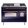 ILVE 48" Nostalgie II Series Freestanding Double Oven Dual Fuel Range with 8 Sealed Burners and Griddle - UP48FNMP