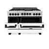 ZLINE Autograph Edition 4-Piece Appliance Package - 48-Inch Stainless Steel Gas Range, Refrigerator with Water Dispenser, Wall Mounted Range Hood, & 24-Inch Tall Tub Dishwasher in White Matte and Matte Black Accents (4AKPR-SGRWMRHDWM48-MB)