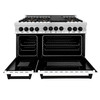 ZLINE Autograph Edition 4-Piece Appliance Package - 48-Inch Stainless Steel Gas Range, Refrigerator with Water Dispenser, Wall Mounted Range Hood, & 24-Inch Tall Tub Dishwasher in White Matte and Matte Black Accents (4AKPR-SGRWMRHDWM48-MB)