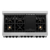 ZLINE Autograph Edition 4-Piece Appliance Package - 48-Inch Stainless Steel Gas Range, Refrigerator with Water Dispenser, Wall Mounted Range Hood, & 24-Inch Tall Tub Dishwasher in White Matte and Matte Black Accents (4AKPR-SGRWMRHDWM48-MB)