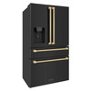ZLINE 5-Piece Appliance Package - 36-Inch Dual Fuel Range, Hood, Refrigerator with Water Dispenser, Dishwasher, and Microwave Drawer in Black Stainless Steel with Champagne Bronze Accents