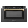 ZLINE 5-Piece Appliance Package - 36-Inch Dual Fuel Range, Hood, Refrigerator with Water Dispenser, Dishwasher, and Microwave Drawer in Black Stainless Steel with Champagne Bronze Accents