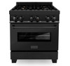 ZLINE 5-Piece Appliance Package - 30-Inch Dual Fuel Range with Brass Burners, Refrigerator with Water Dispenser, Convertible Wall Mount Hood, Microwave Drawer, and 3-Rack Dishwasher in Black Stainless Steel (5KPRW-RABRH30-MWDWV)
