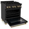 ZLINE Autograph Edition 3-Piece Appliance Package - 30-Inch Dual Fuel Range, Wall Mounted Range Hood, & 24-Inch Tall Tub Dishwasher in Black Stainless Steel with Champagne Bronze Trim (3AKP-RABRHDWV30-CB)