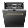 ZLINE 5-Piece Appliance Package - 36-Inch Dual Fuel Range, Hood, Refrigerator, Dishwasher, and Microwave Drawer in Black Stainless Steel with Gold Accents