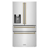 ZLINE Autograph Edition 4-Piece Appliance Package - 48-Inch Dual Fuel Range, Refrigerator with Water Dispenser, Wall Mounted Range Hood, & 24-Inch Tall Tub Dishwasher in Stainless Steel with Champagne Bronze Trim (4AKPR-RARHDWM48-CB)