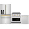 ZLINE 3-Piece Appliance Package - 30-Inch Paramount Induction Range, Refrigerator with Water Dispenser, and Dishwasher in Stainless Steel with Polished Gold Trim
