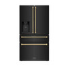 ZLINE Autograph 36-Inch Counter-Depth Fridge w/ Water Dispenser in Black Stainless Steel & Gold Helix Handles (RFMZ-W-36-BS-KG)