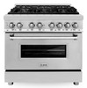 ZLINE 5-Piece Appliance Package - 36-Inch Dual Fuel Range, Hood, Refrigerator, Dishwasher, and Microwave Drawer in Stainless Steel