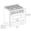ZLINE 5-Piece Appliance Package - 36-Inch Gas Range, Hood, Refrigerator with Water Dispenser, Dishwasher, and Microwave Drawer in Stainless Steel with Gold Accents