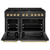 ZLINE Autograph 48-Inch 6.7 Cu. Ft. Paramount Double Oven Gas Range with 8 Burner Cooktop in Black Satin and Gold Accents (SGRBSZ-48-G)