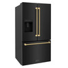 ZLINE Autograph 36-Inch Standard-Depth French Door Refrigerator with External Water Dispenser & Dual Ice Maker in Black Stainless Steel with Gold Helix Handles (RSMZ-W-36-BS-KG)