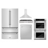 ZLINE 5-Piece Appliance Package - 48-Inch Rangetop, Refrigerator, 30-Inch Electric Double Wall Oven, 3-Rack Dishwasher, and Convertible Wall Mount Hood in Stainless Steel (5KPR-RTRH48-AWDDWV)