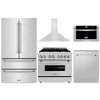 ZLINE 5-Piece Appliance Package - 36-Inch Dual Fuel Range, Refrigerator, Convertible Wall Mount Hood, Microwave Drawer, and 3-Rack Dishwasher in Stainless Steel (5KPR-RARH36-MWDWV)