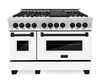 ZLINE Autograph Edition 2-Piece Appliance Package - 48-Inch Dual Fuel Range & Wall Mounted Range Hood in Stainless Steel and White Door with Matte Black Trim (2AKP-RAWMRH48-MB)