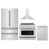 ZLINE 4-Piece Appliance Package - 36-Inch Paramount Induction Range, Wall Mount Range Hood, 36-Inch French Door Refrigerator, and Dishwasher in Stainless Steel