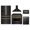 ZLINE 5-Piece Appliance Package - 36-Inch Dual Fuel Range, Hood, Refrigerator with Water Dispenser, Dishwasher, and Microwave Drawer in Black Stainless Steel with Gold Accents