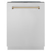 ZLINE Autograph Edition 4-Piece Appliance Package - 30-Inch Gas Range, Refrigerator, Wall Mounted Range Hood, & 24-Inch Tall Tub Dishwasher in Stainless Steel with Champagne Bronze Trim (4KAPR-SGRRHDWM30-CB)