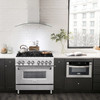 ZLINE Appliance Package - 36-Inch Dual Fuel Range, Refrigerator, Range Hood, Microwave Drawer, Tall Tub Dishwasher and Wine Cooler (6KPR-RARH36-MWDWV-RWV)