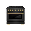 ZLINE Autograph 36-Inch 5.2 Cu. Ft. Paramount Gas Range with 6 Burner DuoPro Cooktop in Black Satin and Champagne Accents (PSGRBSZ-36-CB)