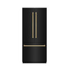 ZLINE Autograph Edition 36-Inch 19.6 cu. ft. French Door Built-In Bottom Freezer Refrigerator with Water Dispenser and Ice Maker in Black Stainless Steel with Stainless Steel Interior and Polished Gold Accents (SRBIVZ-BS-36-G)