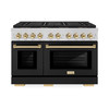ZLINE Autograph Edition 48-Inch 6.7 cu. ft. Paramount Dual Fuel Range with 8 Burner DuoPro™ Cooktop and Dual Ovens with Black Matte Doors and Polished Gold Accents (PSDRZ-BLM-48-G)