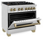 ZLINE Autograph Edition 2-Piece Appliance Package - 36-Inch Dual Fuel Range and Wall Mounted Range Hood in Stainless Steel with Champagne Bronze Trim (2AKP-RARH36-CB)