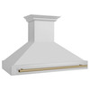ZLINE Autograph Edition 3-Piece Appliance Package - 48-Inch Dual Fuel Range, Wall Mounted Range Hood, & 24-Inch Tall Tub Dishwasher in Stainless Steel with Champagne Bronze Trim (3AKP-RARHDWM48-CB)