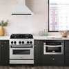 ZLINE 5-Piece Appliance Package - 36-Inch Gas Range, Hood, Refrigerator with Water Dispenser, Dishwasher, and Microwave Drawer in Stainless Steel with Matte Black Accents
