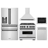 ZLINE 5-Piece Appliance Package - 36-Inch Gas Range, Hood, Refrigerator with Water Dispenser, Dishwasher, and Microwave Drawer in Stainless Steel with Matte Black Accents