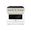 ZLINE Autograph Edition 2-Piece Appliance Package - 36-Inch Gas Range & Wall Mounted Range Hood in Stainless Steel and White Door with Gold Trim (2AKP-SGRWMRH36-G)