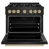 ZLINE 5-Piece Appliance Package - 36-Inch Dual Fuel Range, Hood, Refrigerator, Dishwasher, and Microwave Drawer in Black Stainless Steel with Champagne Bronze Accents