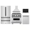 ZLINE 5-Piece Appliance Package - 36-Inch Gas Range, Hood, Refrigerator, Dishwasher, and Microwave Drawer in Stainless Steel with Matte Black Accents