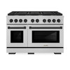 ZLINE Autograph Edition 2-Piece Appliance Package - 48-Inch Gas Range & Wall Mounted Range Hood in Satin Stainless Steel with Matte Black Trim (2AKPR-SGRSRH48-MB)