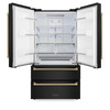 ZLINE Autograph Edition 4-Piece Appliance Package - 48-Inch Gas Range, Refrigerator, Wall Mounted Range Hood, & 24-Inch Tall Tub Dishwasher in Black Stainless Steel with Champagne Bronze Trim (4AKPR-SGRBRHDWV48-CB)
