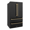 ZLINE Autograph Edition 4-Piece Appliance Package - 48-Inch Gas Range, Refrigerator, Wall Mounted Range Hood, & 24-Inch Tall Tub Dishwasher in Black Stainless Steel with Champagne Bronze Trim (4AKPR-SGRBRHDWV48-CB)