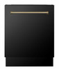 ZLINE Autograph Edition 4-Piece Appliance Package - 36-Inch Dual Fuel Range, Refrigerator, Wall Mounted Range Hood, and 24-Inch Tall Tub Dishwasher in Black Stainless Steel with Champagne Bronze Trim (4AKPR-RABRHDWV36-CB)