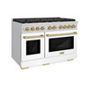 ZLINE Autograph Edition 2-Piece Appliance Package - 48-Inch Gas Range & Wall Mounted Range Hood in Stainless Steel and White Door with Champagne Bronze Trim (2AKPR-SGRWMRH48-CB)