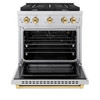 ZLINE Autograph Edition 3-Piece Appliance Package - 30-Inch Gas Range, Wall Mounted Range Hood, & 24-Inch Tall Tub Dishwasher in Stainless Steel with Gold Trim (3AKP-SGRRHDWM30-G)