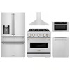 ZLINE 5-Piece Appliance Package - 30-Inch Dual Fuel Range, Hood, Refrigerator with Water Dispenser, Dishwasher, and Microwave Drawer in Stainless Steel