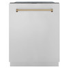 ZLINE Autograph Edition 4-Piece Appliance Package - 30-Inch Dual Fuel Range, Refrigerator with Water Dispenser, Wall Mounted Range Hood, & 24-Inch Tall Tub Dishwasher in Stainless Steel with Champagne Bronze Trim (4AKPR-RARHDWM30-CB)