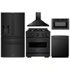 ZLINE 5-Piece Appliance Package - 30-Inch Dual Fuel Range, Hood, Refrigerator with Water Dispenser, Dishwasher, and Microwave Drawer in Black Stainless Steel