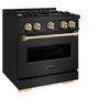 ZLINE 5-Piece Appliance Package - 30-Inch Dual Fuel Range, Hood, Refrigerator with Water Dispenser, Dishwasher, and Microwave Drawer in Black Stainless Steel with Champagne Bronze Accents