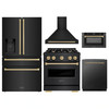 ZLINE 5-Piece Appliance Package - 30-Inch Dual Fuel Range, Hood, Refrigerator with Water Dispenser, Dishwasher, and Microwave Drawer in Black Stainless Steel with Champagne Bronze Accents