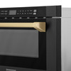 ZLINE 5-Piece Appliance Package - 30-Inch Dual Fuel Range, Hood, Refrigerator with Water Dispenser, Dishwasher, and Microwave Drawer in Black Stainless Steel with Champagne Bronze Accents