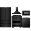 ZLINE 5-Piece Appliance Package - 30-Inch Dual Fuel Range, Hood, Refrigerator, Dishwasher, and Microwave Drawer in Black Stainless Steel