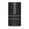 ZLINE Autograph Edition 4-Piece Appliance Package - 36-Inch Gas Range, Refrigerator with Water Dispenser, Wall Mounted Range Hood, & 24-Inch Tall Tub Dishwasher in Black Stainless Steel with Champagne Bronze Trim (4KAPR-SGRBRHDWV36-CB)