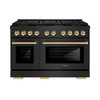 ZLINE Autograph Edition 48-Inch 6.7 cu. ft. Paramount Gas Range with 8 Burner DuoPro™ Cooktop and Dual Ovens in Black Stainless Steel and Polished Gold Accents (PSGRBZ-48-G)
