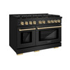 ZLINE Autograph Edition 2-Piece Appliance Package - 48-Inch Gas Range & Wall Mounted Range Hood in Black Stainless Steel with Gold Trim (2AKPR-SGRBRH48-G)